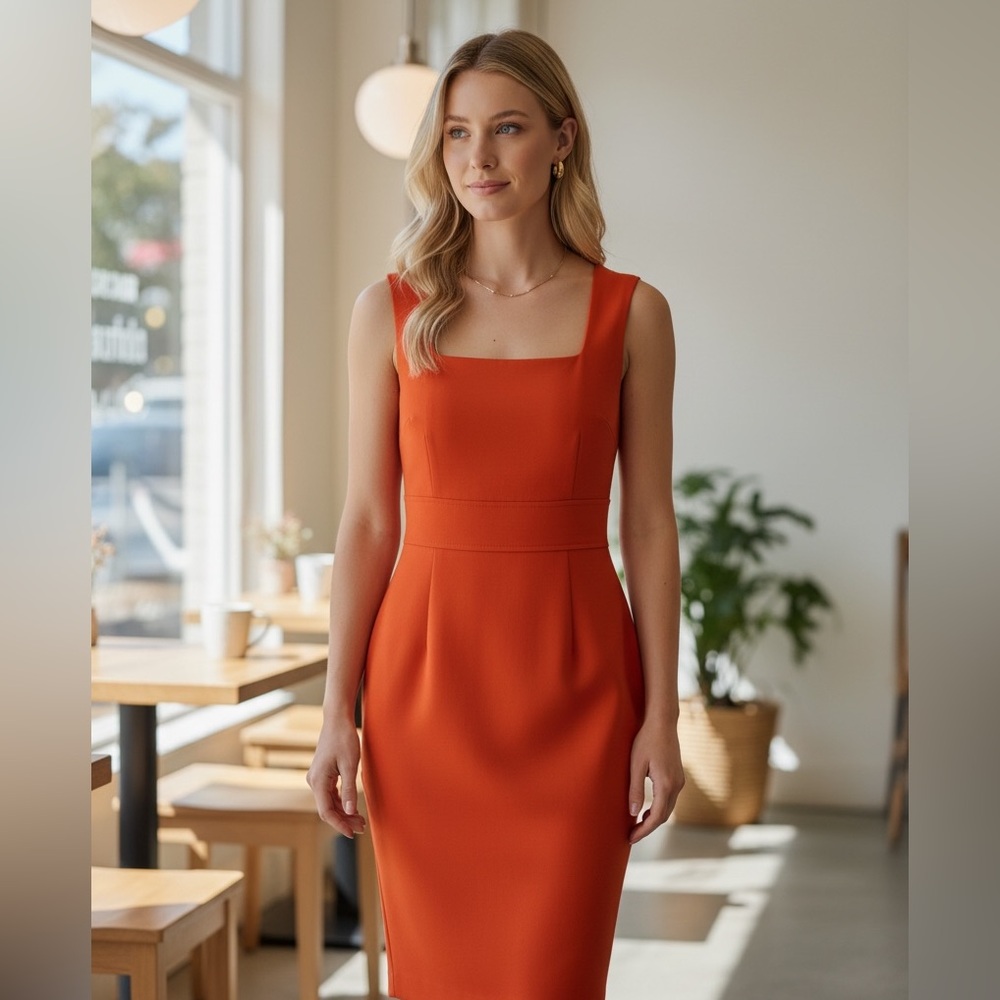 NWOT Calvin Klein Square-Neck Sheath Dress - Size 14 In Color Clay